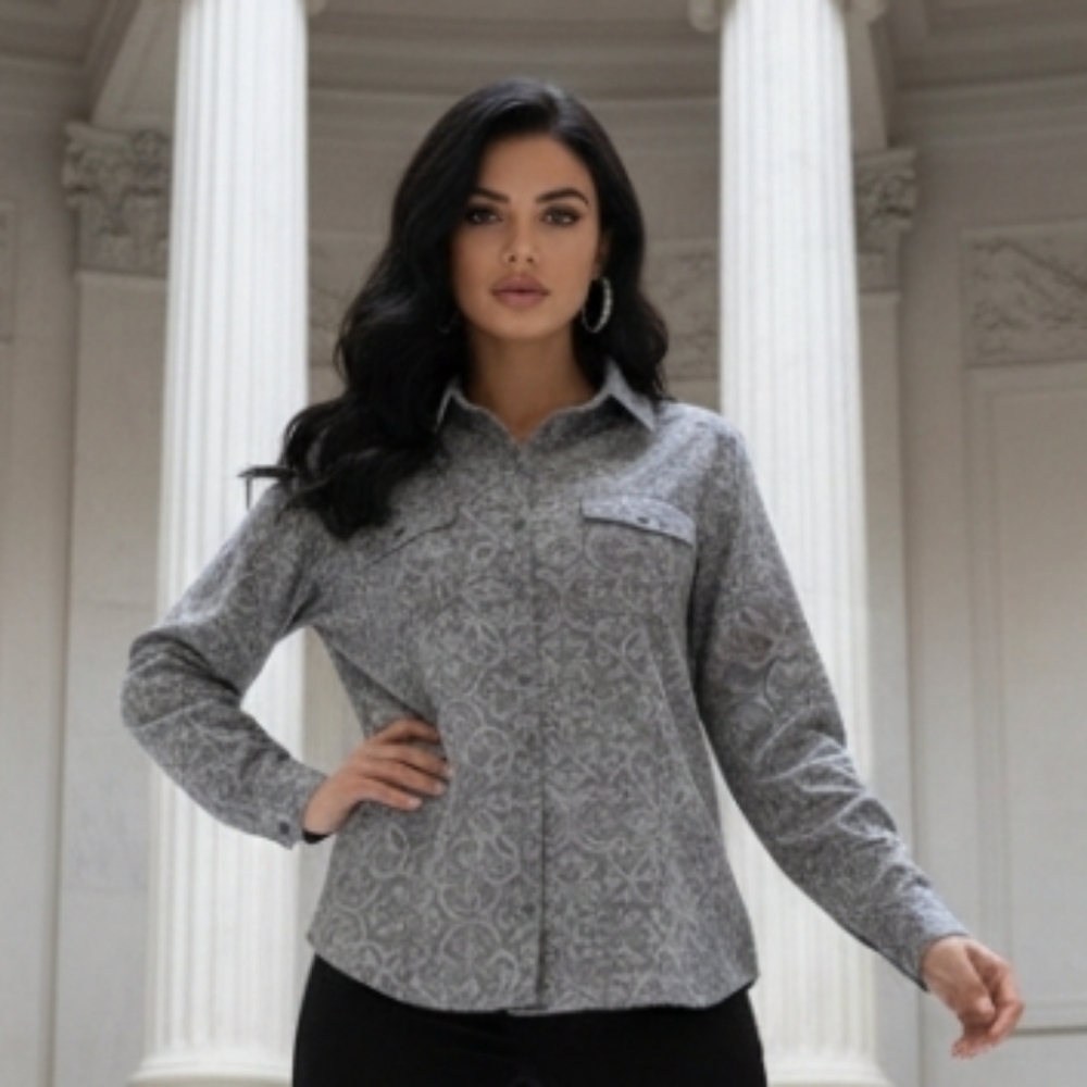 Croft & Barrow Women's Gray Button Down Shirt Suede Feel Size XL - Picture 1 of 10